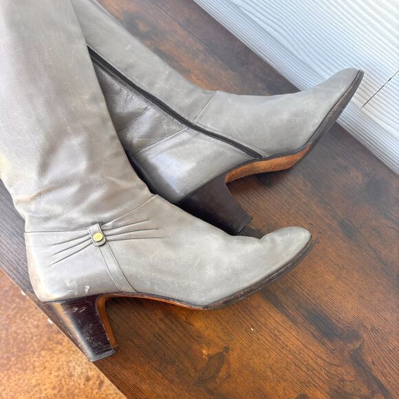 Salvatore Ferragamo Women’s Tall Leather Boots 10 AAA Gray – Made in Italy - Picture 6 of 13